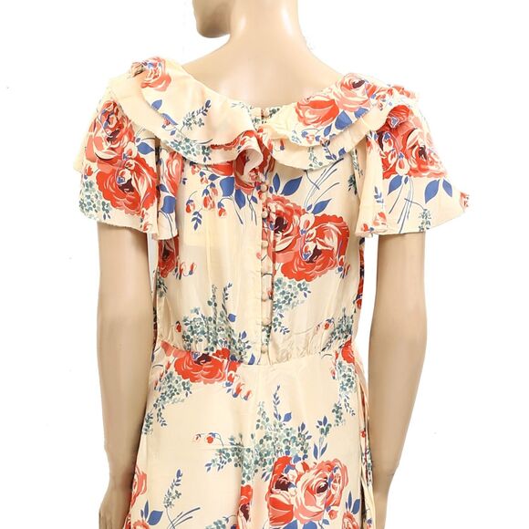 The Great Floral Printed Midi Dress Buttondown Ruffle Silk Resort S-1 New 279907 - Picture 4 of 5